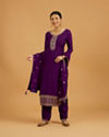 Royal Purple Rhinestone Embellished Suit Set with Buta Embroidered Dupatta